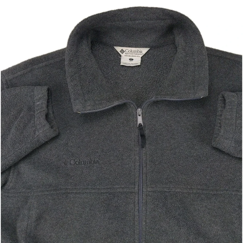 Columbia Mens Fleece Jacket Charcoal Gray Full Zip Mock Neck Large Solid Outdoor